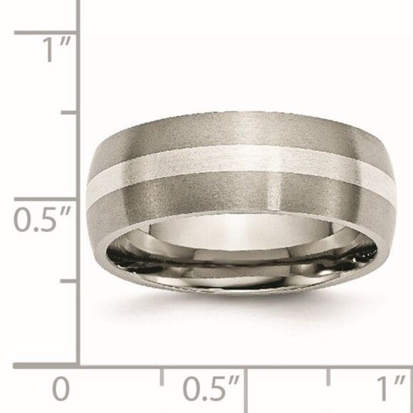 Kazi Luxury Chisel Titanium Brushed with Sterling Silver Inlay 8mm Band - Picture 6 of 9